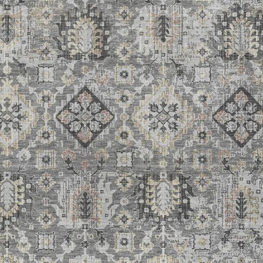 Gray And Copper Floral Medallion Washable Indoor Outdoor Area Rug Photo 3