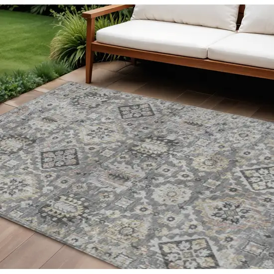 Gray And Copper Floral Medallion Washable Indoor Outdoor Area Rug Photo 2