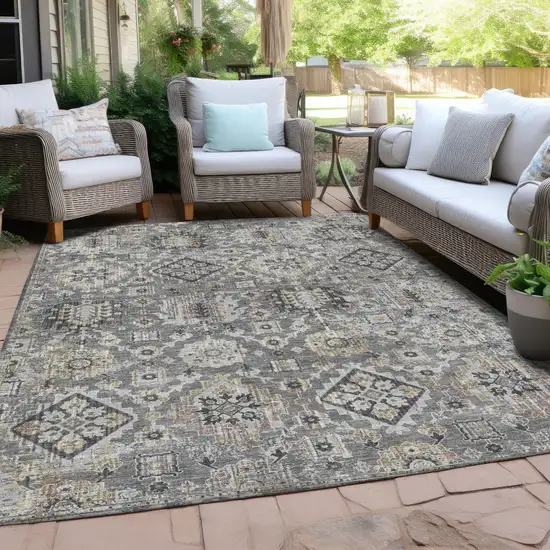 Gray And Copper Floral Medallion Washable Indoor Outdoor Area Rug Photo 5