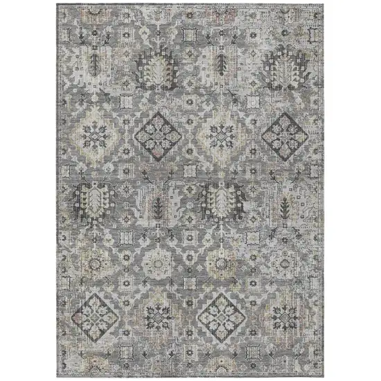 Gray And Copper Floral Medallion Washable Indoor Outdoor Area Rug Photo 1