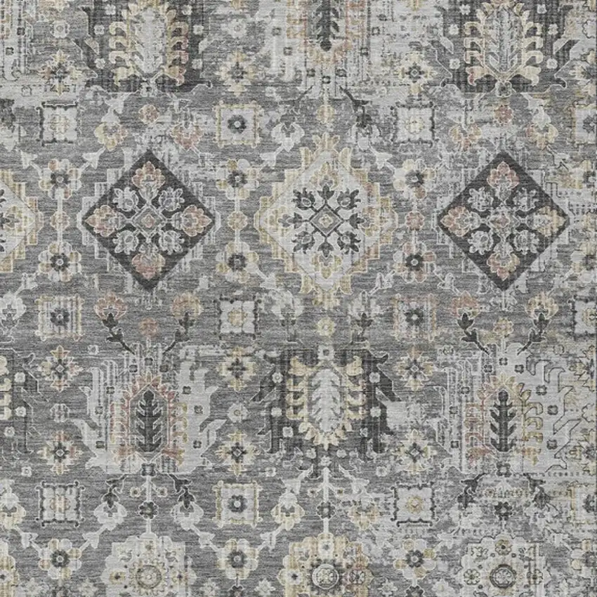 Gray And Copper Floral Medallion Washable Indoor Outdoor Area Rug Photo 4