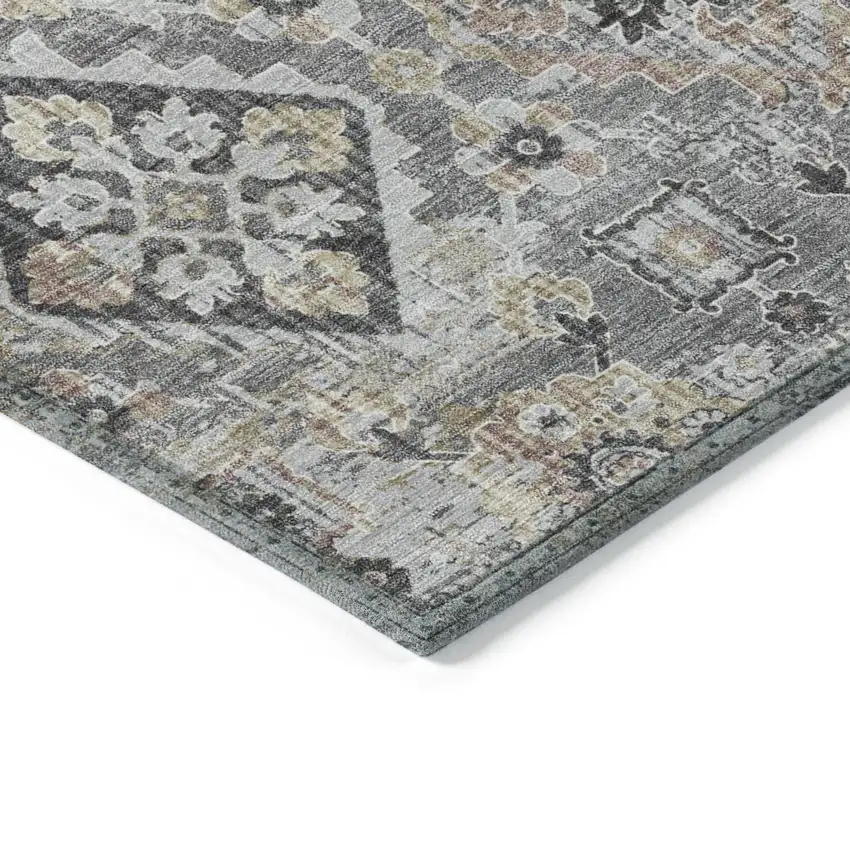 Gray And Copper Floral Medallion Washable Indoor Outdoor Area Rug Photo 9