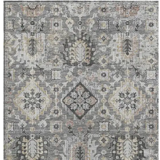 Gray And Copper Floral Medallion Washable Indoor Outdoor Area Rug Photo 4