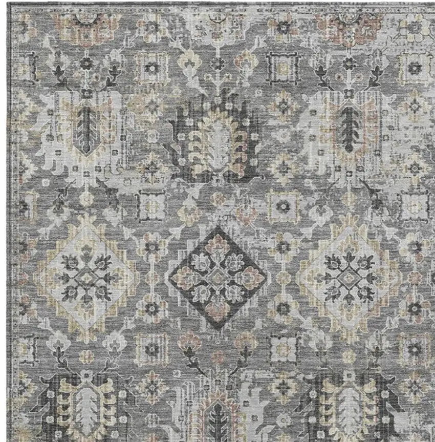 Gray And Copper Floral Medallion Washable Indoor Outdoor Area Rug Photo 4