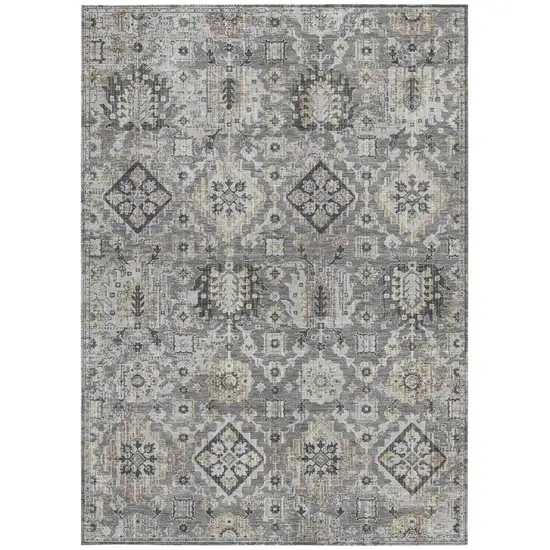 Gray And Copper Floral Medallion Washable Indoor Outdoor Area Rug Photo 3