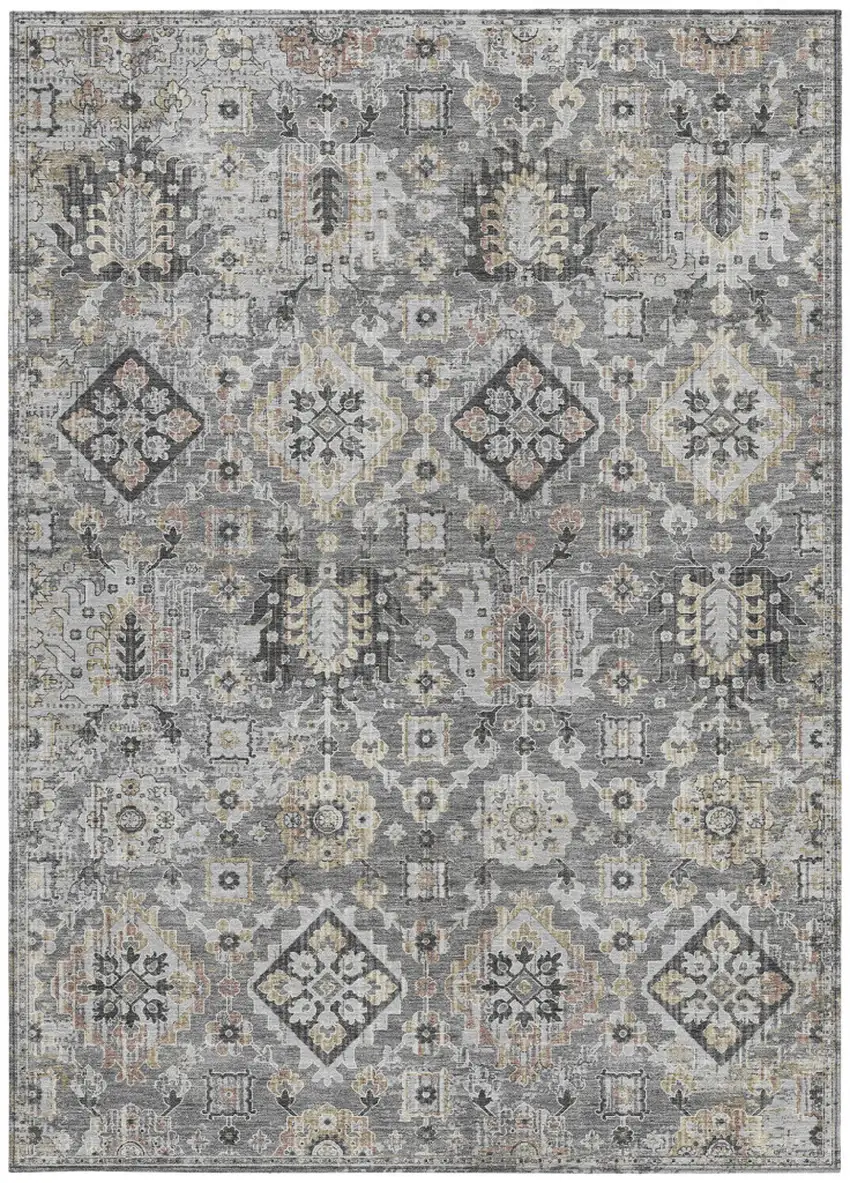 Gray And Copper Floral Medallion Washable Indoor Outdoor Area Rug Photo 3