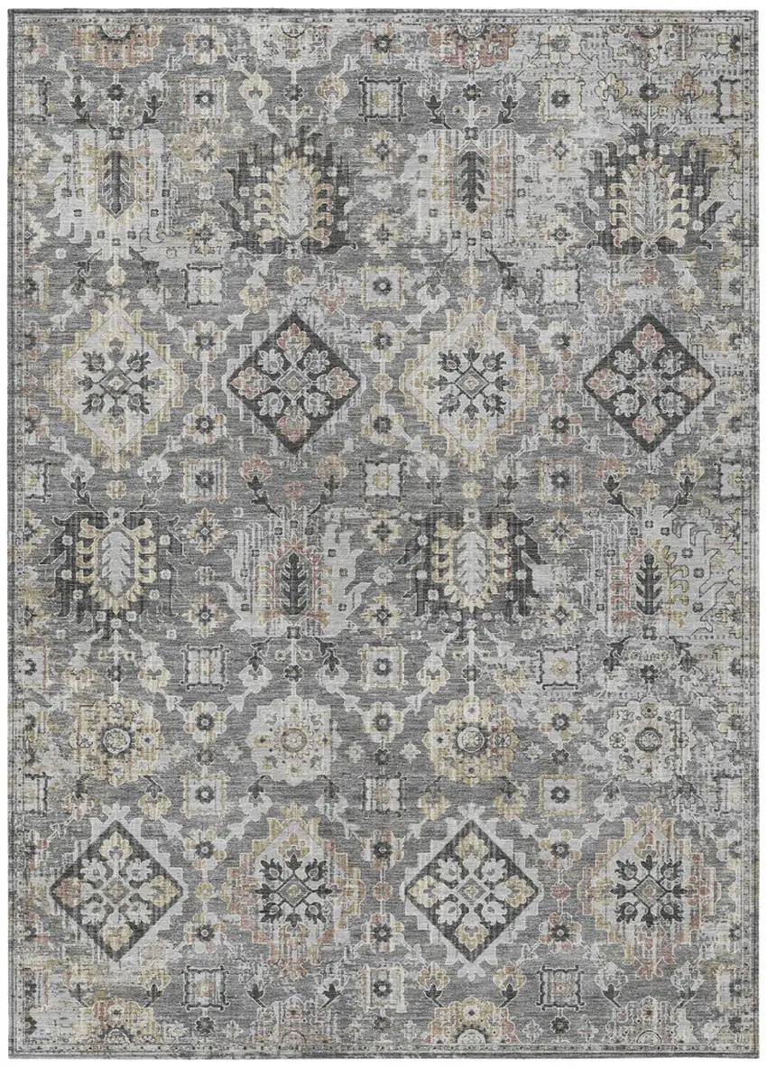Gray And Copper Floral Medallion Washable Indoor Outdoor Area Rug Photo 1