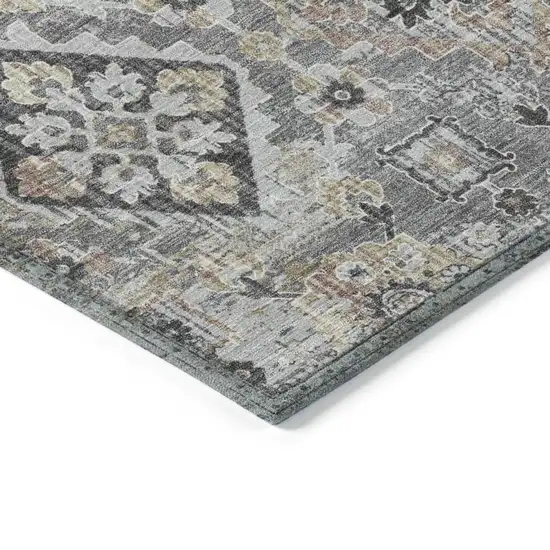 Gray And Copper Floral Medallion Washable Indoor Outdoor Area Rug Photo 9