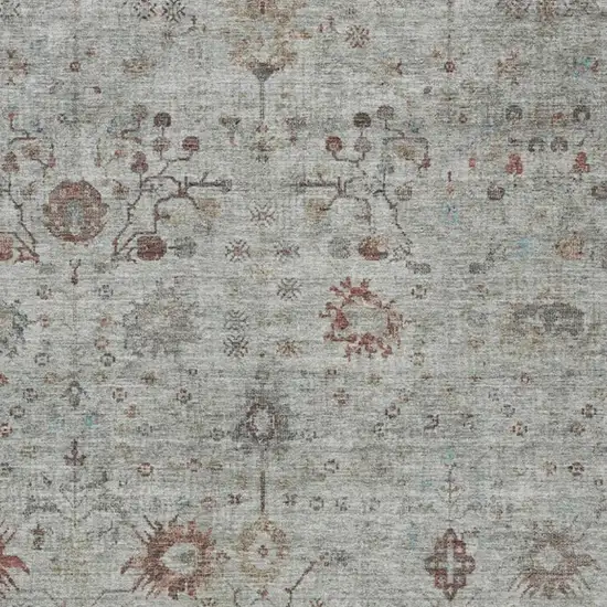 Gray And Copper Floral Washable Indoor Outdoor Area Rug Photo 3