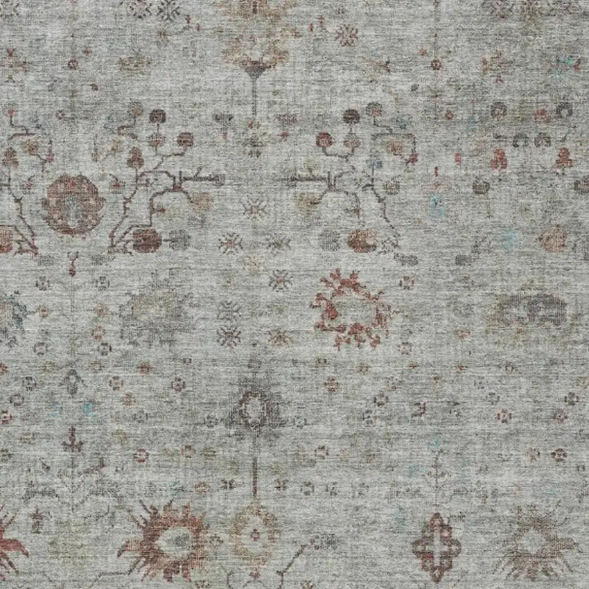 Gray And Copper Floral Washable Indoor Outdoor Area Rug Photo 3