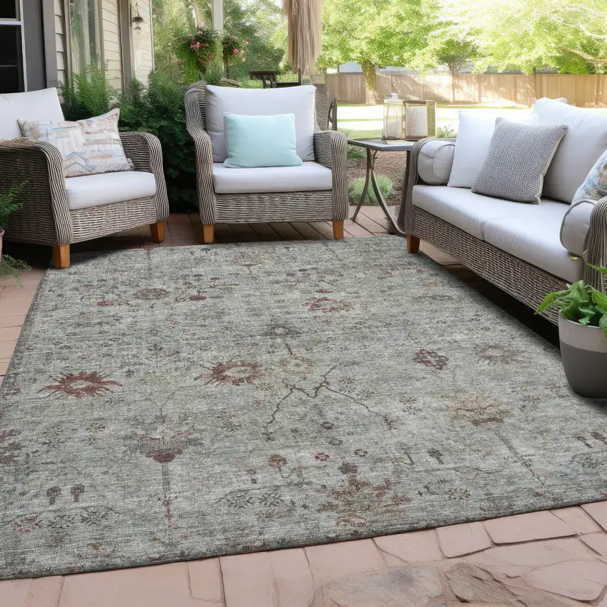 Gray And Copper Floral Washable Indoor Outdoor Area Rug Photo 5