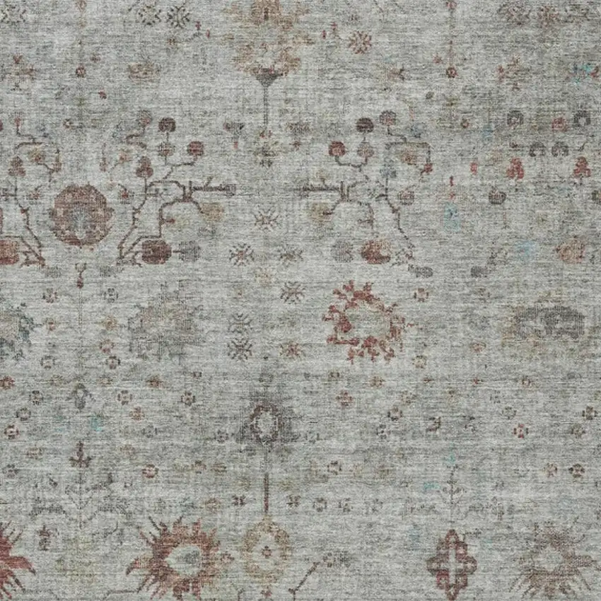 Gray And Copper Floral Washable Indoor Outdoor Area Rug Photo 4