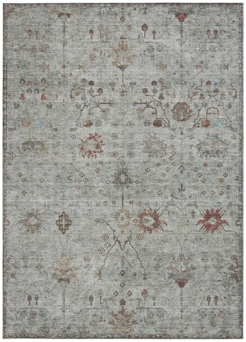 Gray And Copper Floral Washable Indoor Outdoor Area Rug Photo 3