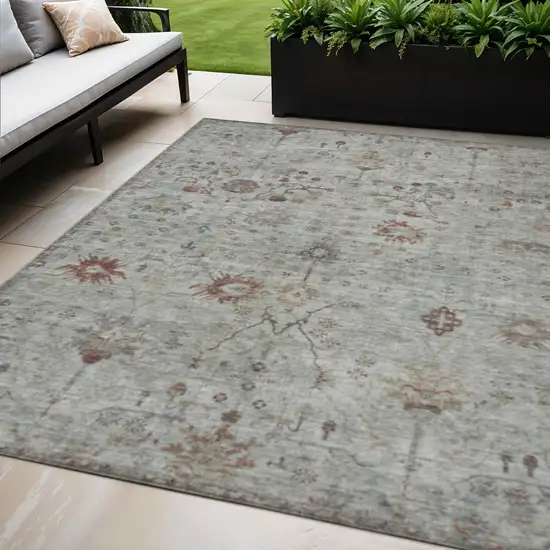 Gray And Copper Floral Washable Indoor Outdoor Area Rug Photo 2