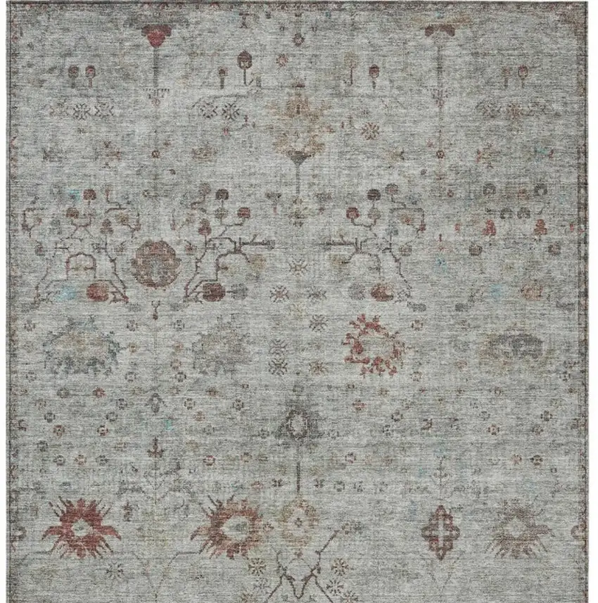 Gray And Copper Floral Washable Indoor Outdoor Area Rug Photo 5