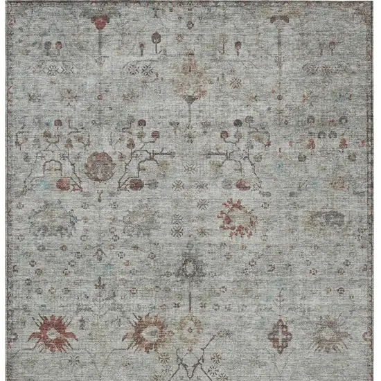 Gray And Copper Floral Washable Indoor Outdoor Area Rug Photo 5