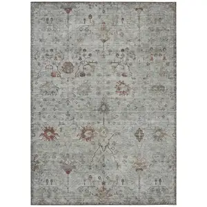 Photo of Gray And Copper Floral Washable Indoor Outdoor Area Rug
