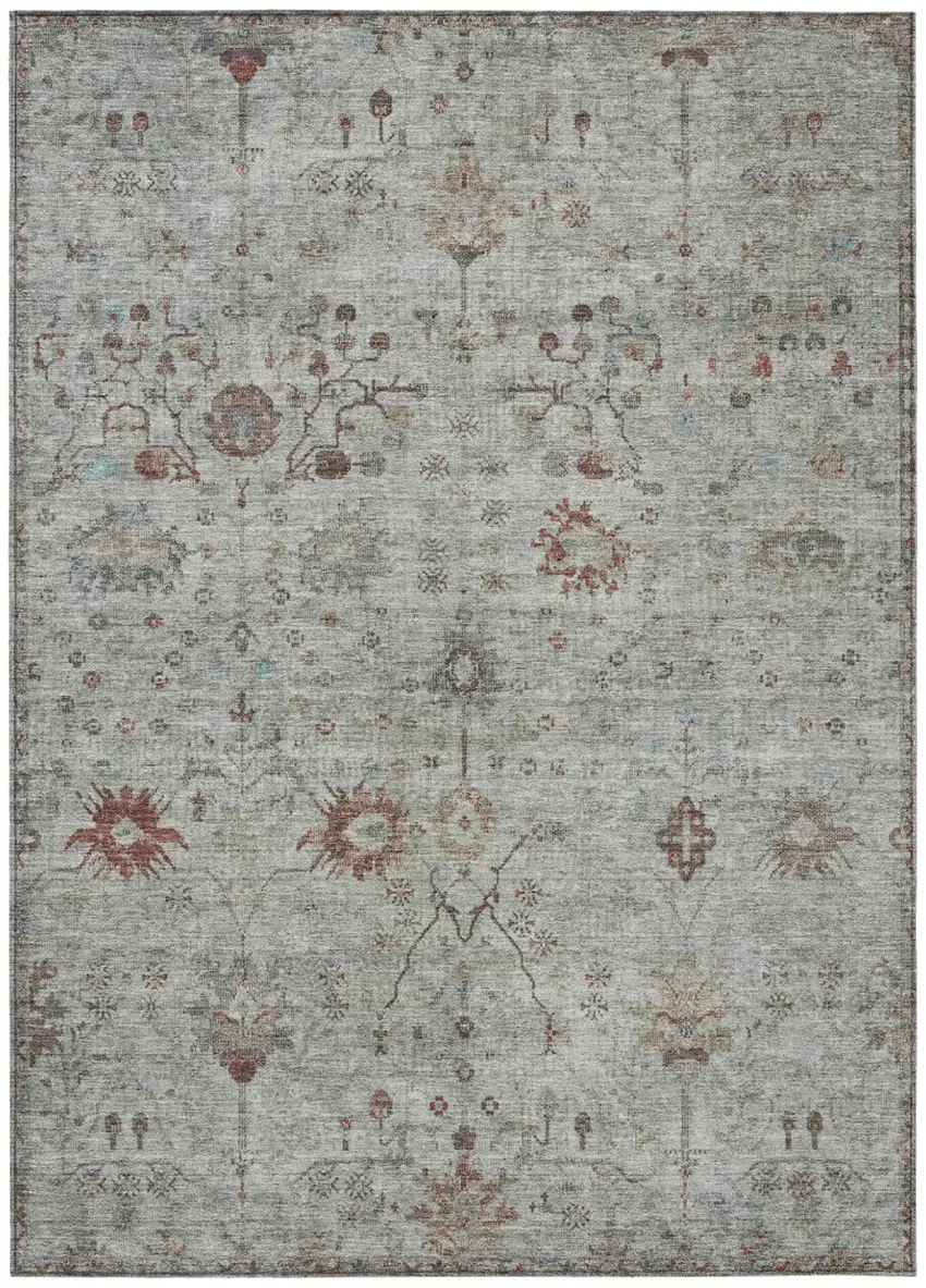 Gray And Copper Floral Washable Indoor Outdoor Area Rug Photo 1