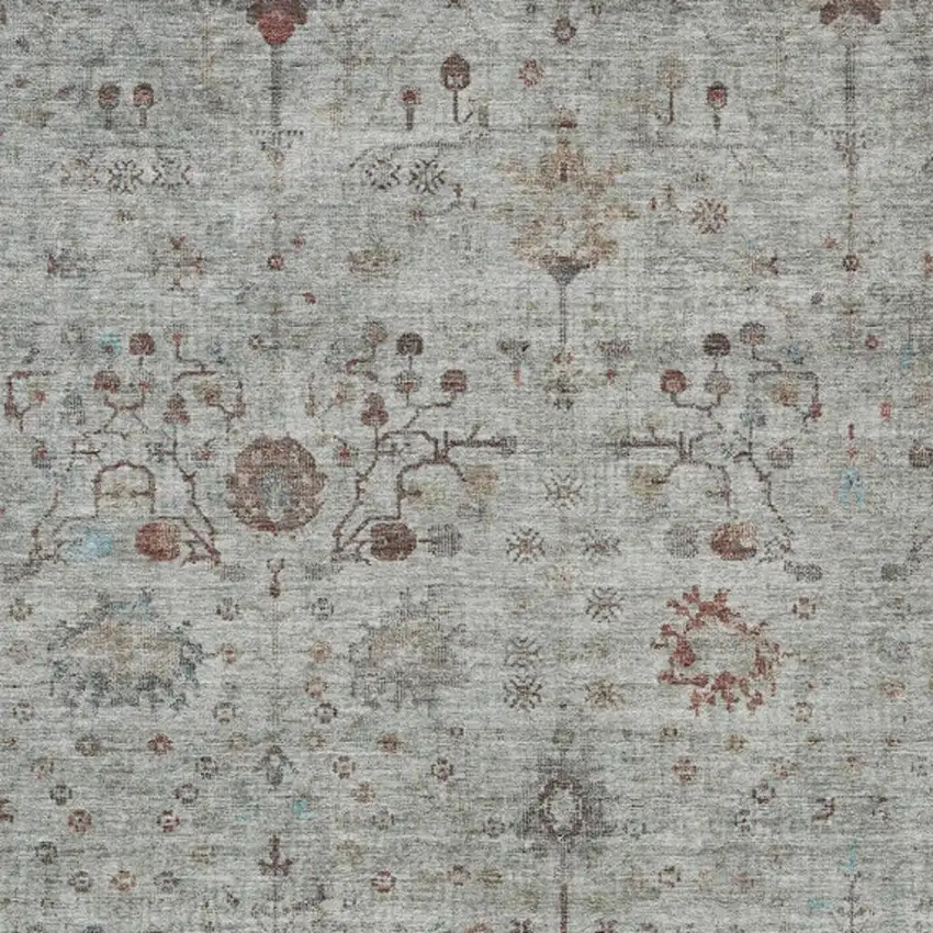 Gray And Copper Floral Washable Indoor Outdoor Area Rug Photo 3