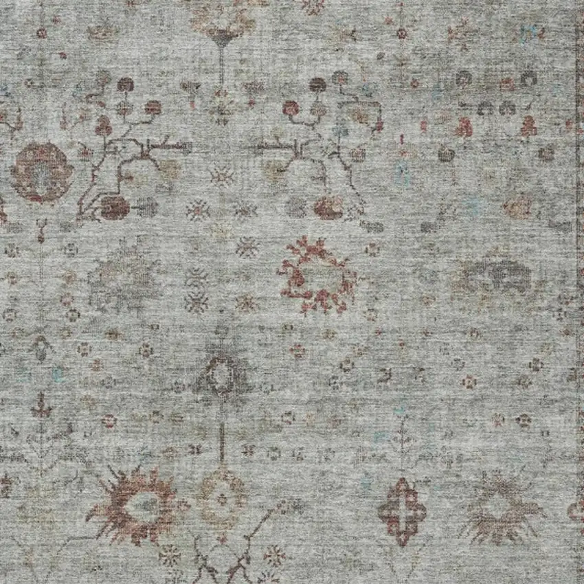 Gray And Copper Floral Washable Indoor Outdoor Area Rug Photo 7