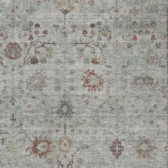 Gray And Copper Floral Washable Indoor Outdoor Area Rug Photo 4
