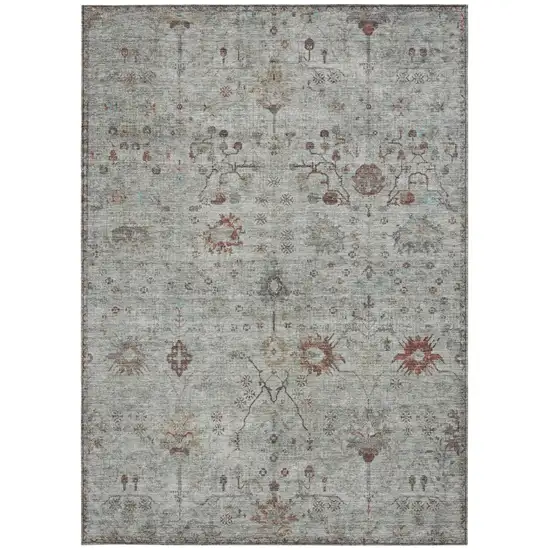 Gray And Copper Floral Washable Indoor Outdoor Area Rug Photo 3