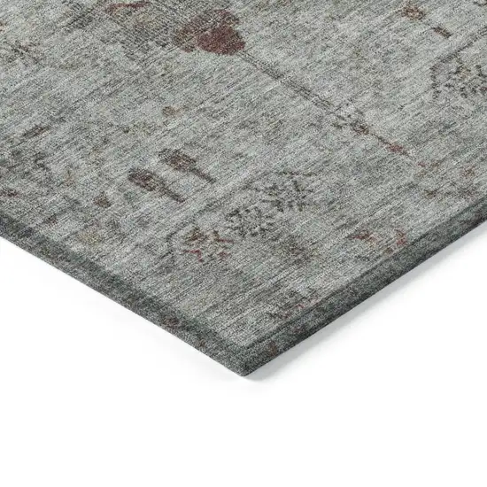 Gray And Copper Floral Washable Indoor Outdoor Area Rug Photo 6