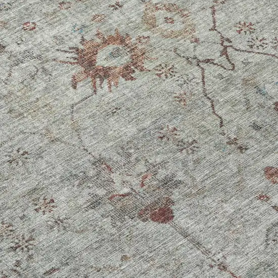 Gray And Copper Floral Washable Indoor Outdoor Area Rug Photo 8