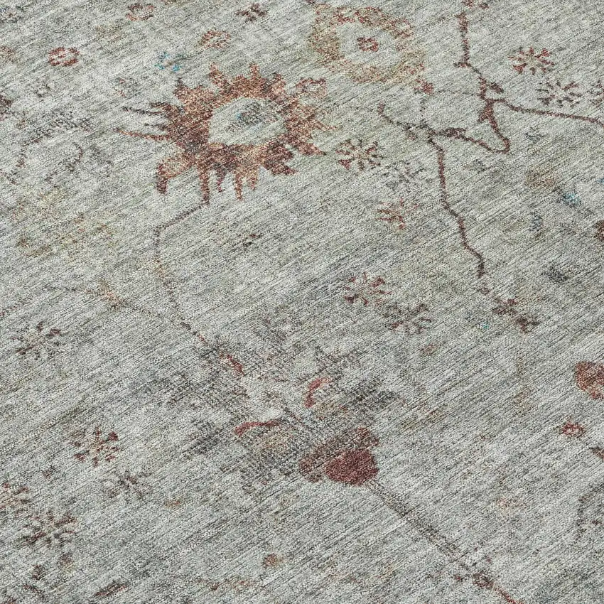 Gray And Copper Floral Washable Indoor Outdoor Area Rug Photo 8