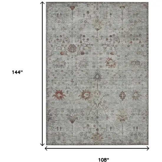 Gray And Copper Floral Washable Indoor Outdoor Area Rug Photo 9