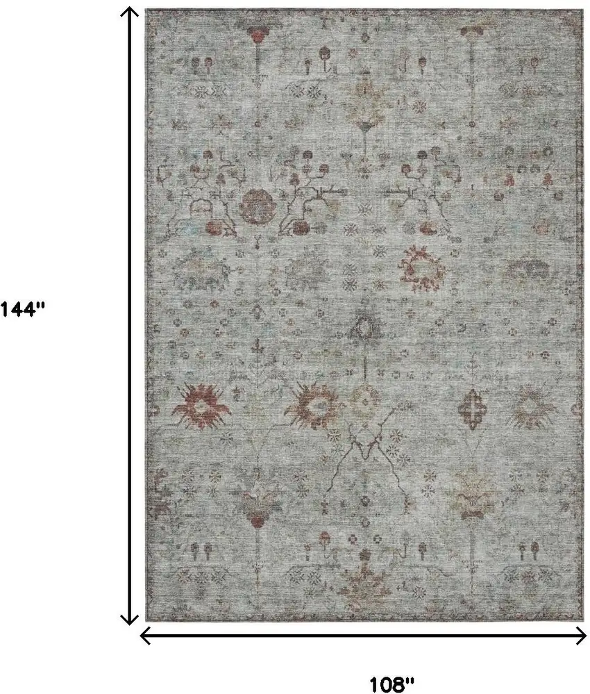 Gray And Copper Floral Washable Indoor Outdoor Area Rug Photo 9
