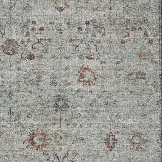 Gray And Copper Floral Washable Indoor Outdoor Area Rug Photo 4