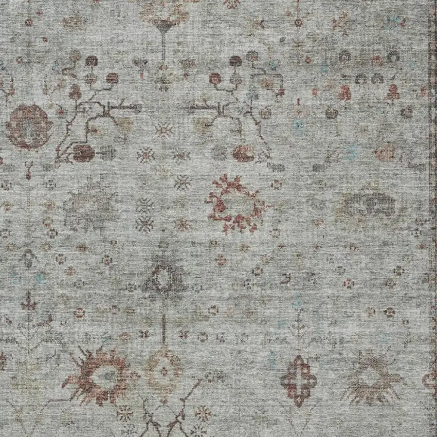 Gray And Copper Floral Washable Indoor Outdoor Area Rug Photo 4