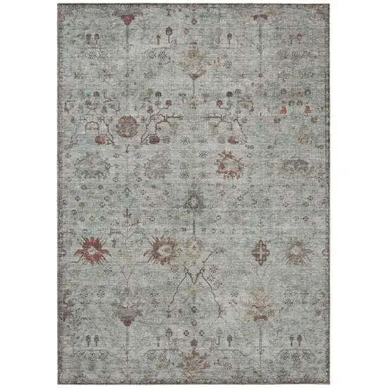 Gray And Copper Floral Washable Indoor Outdoor Area Rug Photo 1