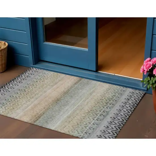 Gray And Copper Geometric Washable Indoor Outdoor Area Rug Photo 2