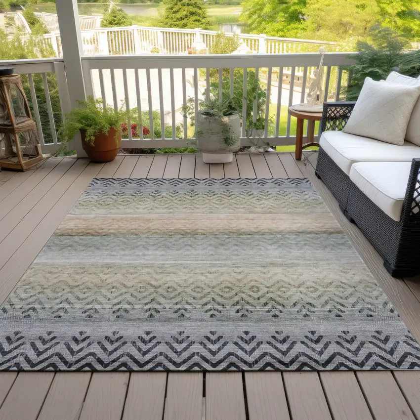 Gray And Copper Geometric Washable Indoor Outdoor Area Rug Photo 7