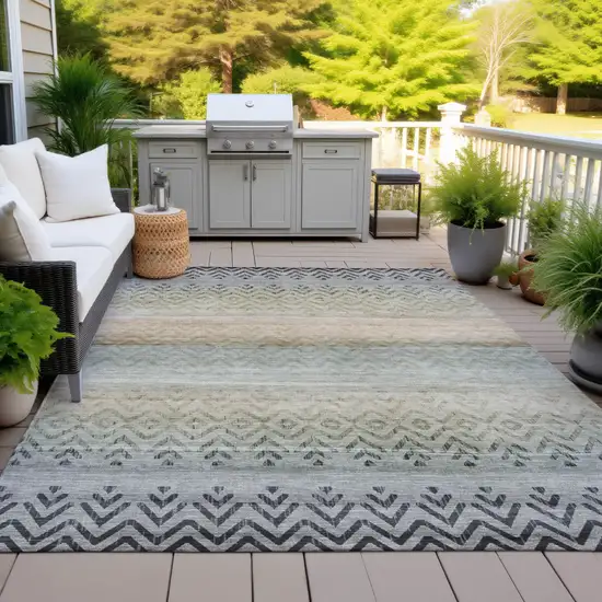 Gray And Copper Geometric Washable Indoor Outdoor Area Rug Photo 4