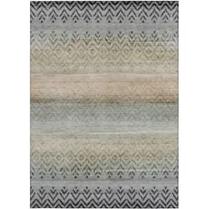 Photo of Gray And Copper Geometric Washable Indoor Outdoor Area Rug