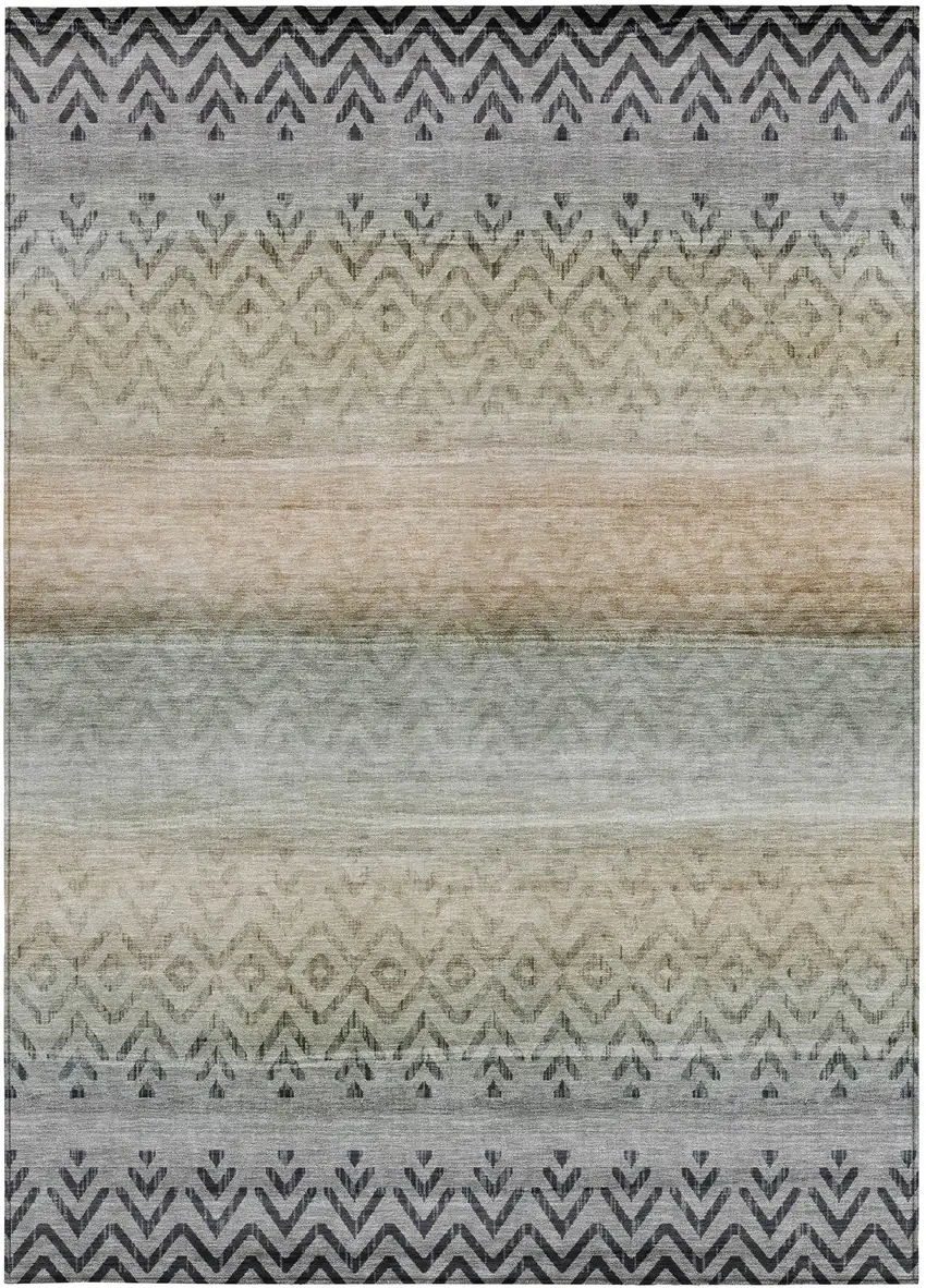 Gray And Copper Geometric Washable Indoor Outdoor Area Rug Photo 1