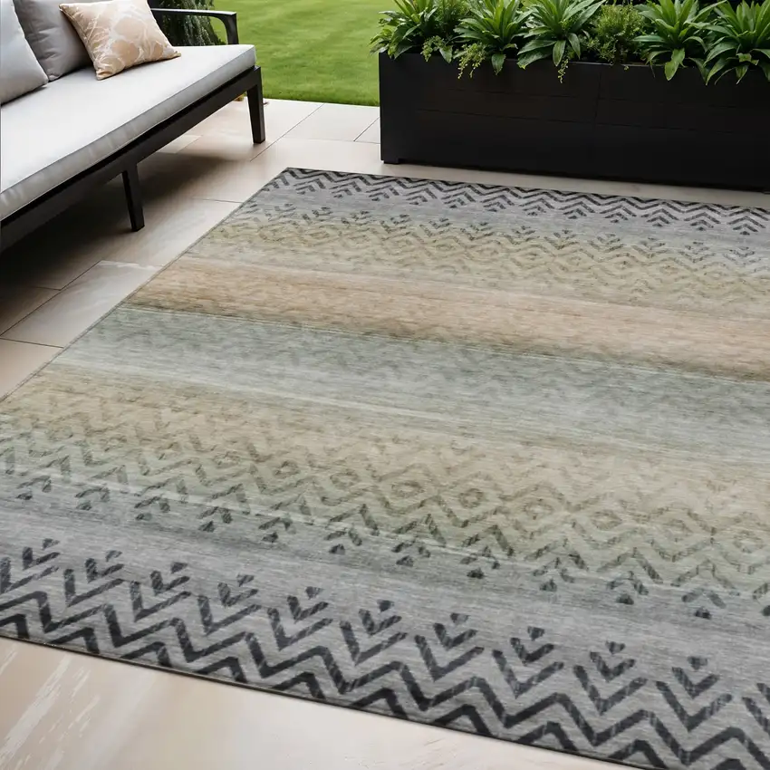 Gray And Copper Geometric Washable Indoor Outdoor Area Rug Photo 2