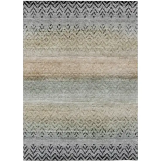 Gray And Copper Geometric Washable Indoor Outdoor Area Rug Photo 8