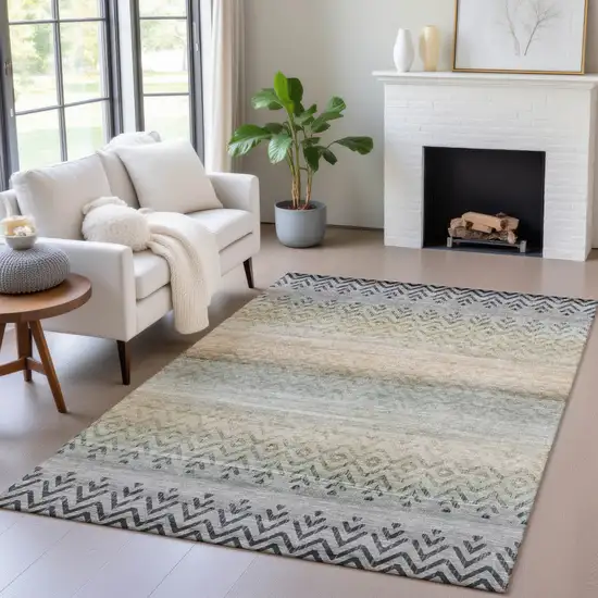 Gray And Copper Geometric Washable Indoor Outdoor Area Rug Photo 5