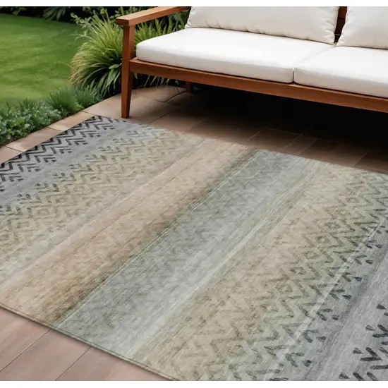 Gray And Copper Geometric Washable Indoor Outdoor Area Rug Photo 2