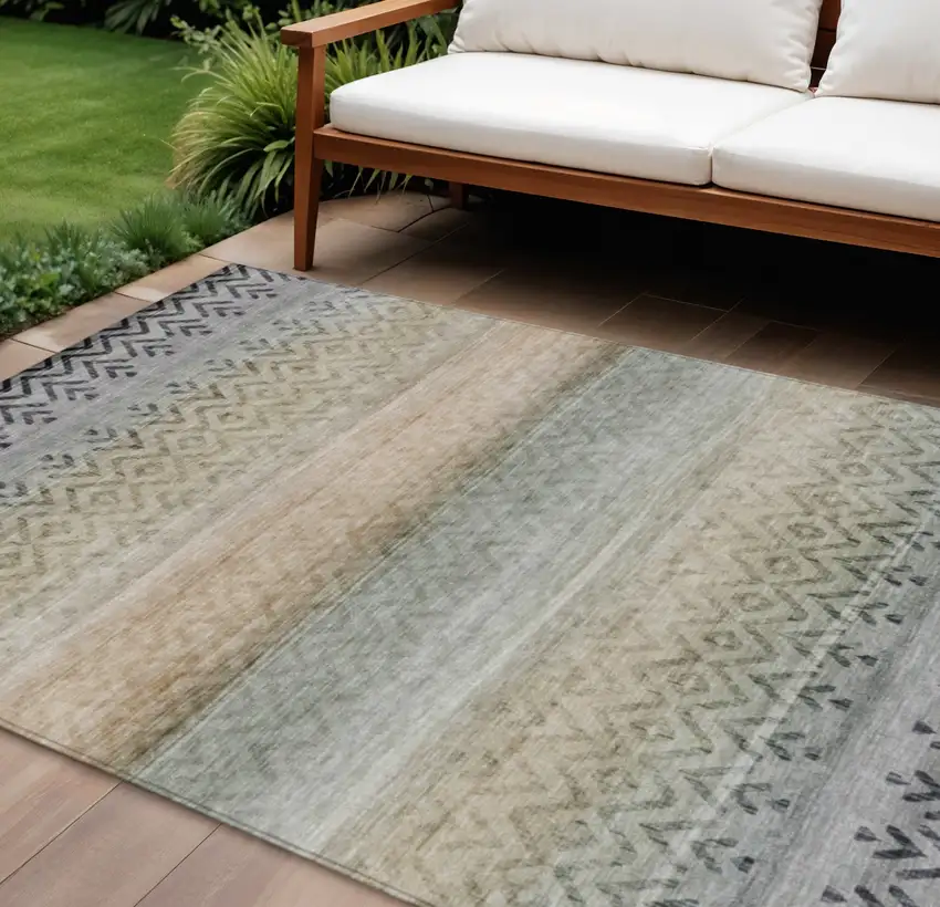 Gray And Copper Geometric Washable Indoor Outdoor Area Rug Photo 2