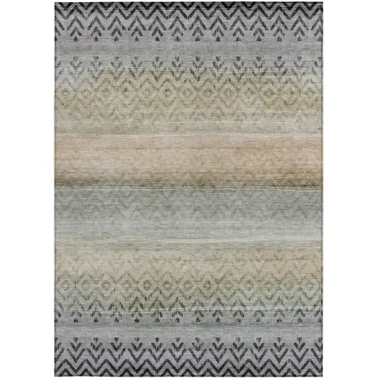 Gray And Copper Geometric Washable Indoor Outdoor Area Rug Photo 1
