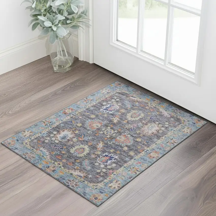 Gray And Copper Oriental Washable Area Rug With UV Protection Photo 2