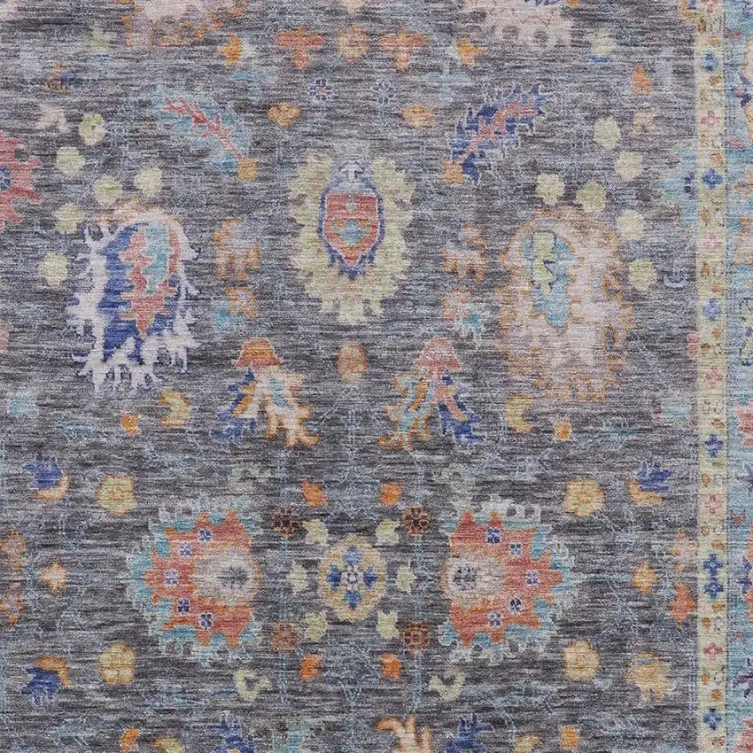 Gray And Copper Oriental Washable Area Rug With UV Protection Photo 3