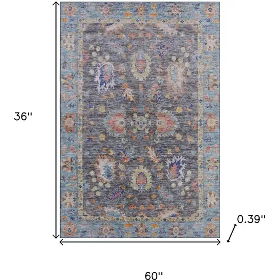 Gray And Copper Oriental Washable Area Rug With UV Protection Photo 9