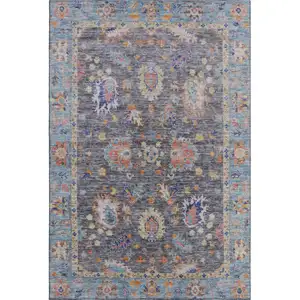 Photo of Gray And Copper Oriental Washable Area Rug With UV Protection