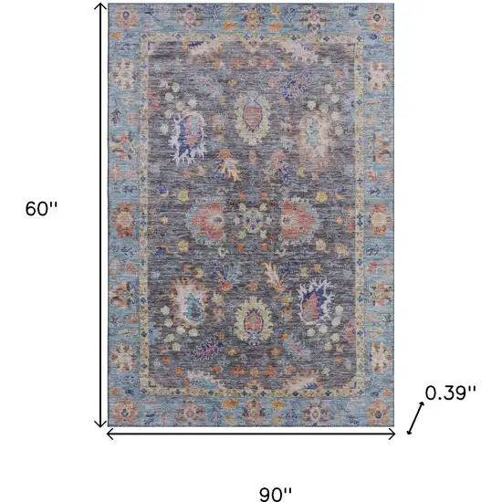 Gray And Copper Oriental Washable Area Rug With UV Protection Photo 9